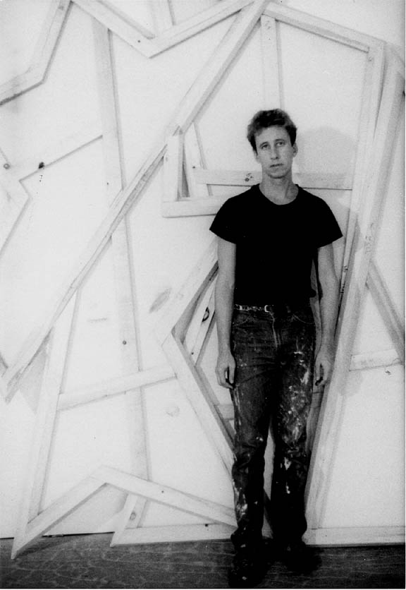 Jack Reilly with shaped canvases, 1984